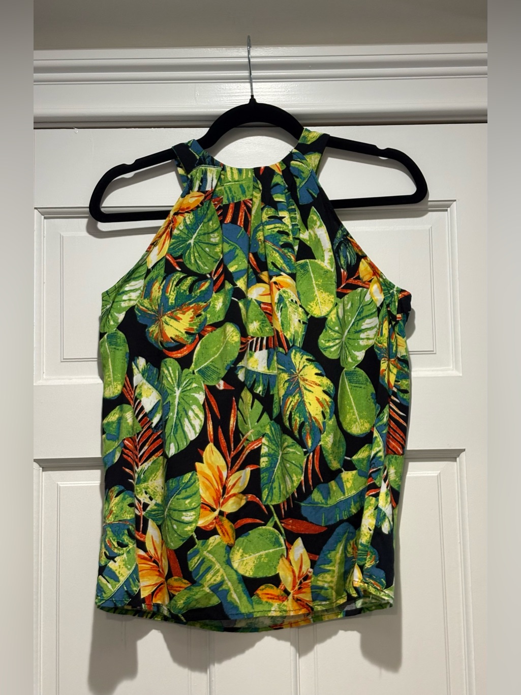 Rachel Rachel Roy Small -Tropical Leaf Halter Top - Green, Yellow, Black